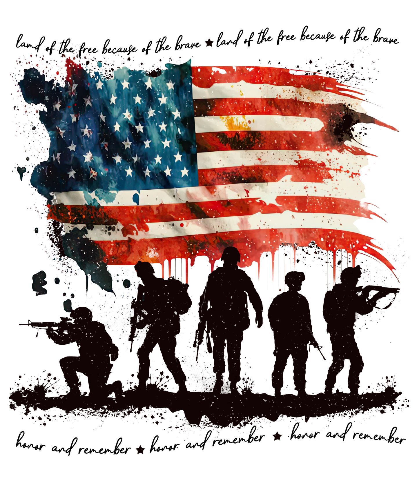 LAND OF AMERICA SOLDIERS AND FLAG