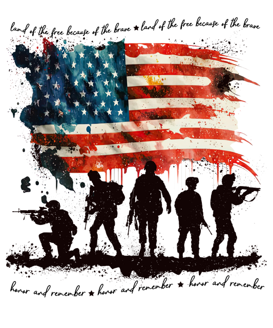 LAND OF AMERICA SOLDIERS AND FLAG